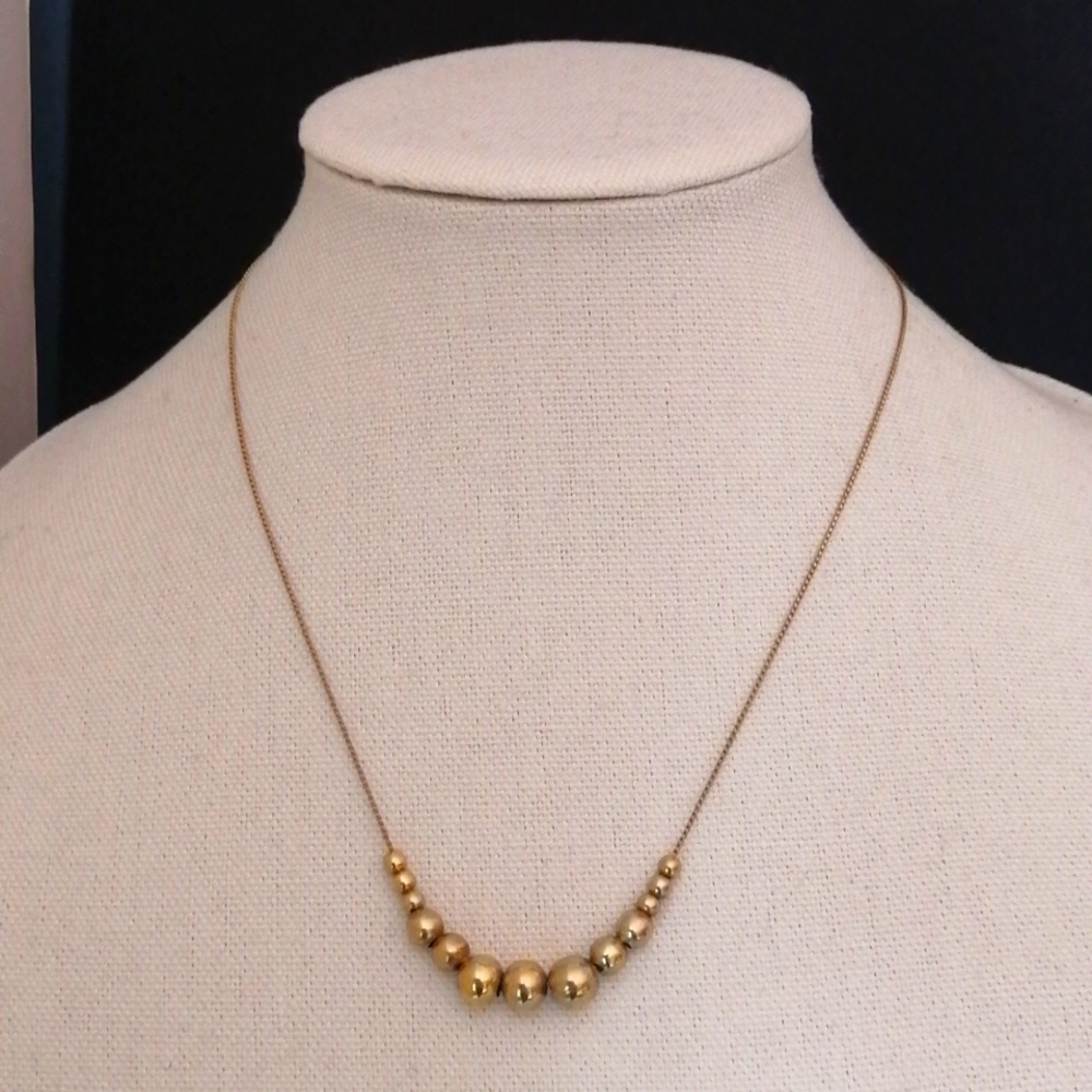 Vintage Avon Minimalist Sliding Graduate Bronze Ball Chain Necklace